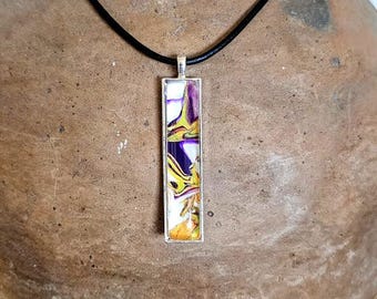 Handmade Fluid Art Pendant set in Stainless Steel         acrylic flow jewelry, Art Deco; one of a kind, unisex, adjustable