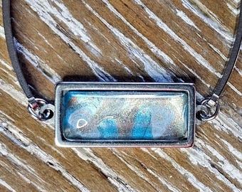 Adjustable Stainless-Steel Bangle with Vibrant Acrylic Pour Cabochon   wearable art,  contemporary, gift for him/her