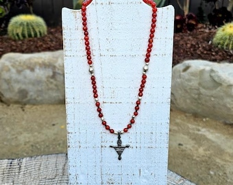 Tchintabaradene Silver Tuareg Cross Pendant Neclace; African; Ethnic; Tribal; Amulet; Carnelian Necklace