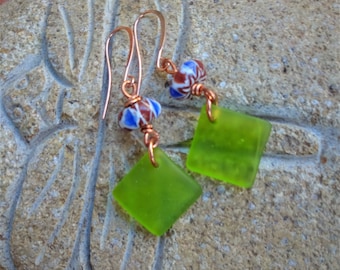 Recycled Glass Dangle Earrings