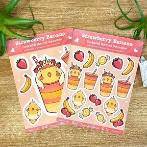 Smoothie fraise-banane - Calopsitte | Stickers oiseaux pour boissons | Feuille d'autocollants | Stickers agenda kawaii