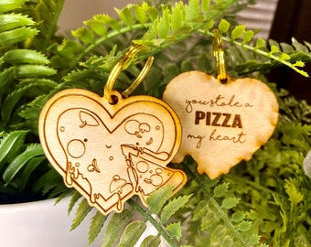 You stole a PIZZA my heart cute keychain | Locally Handmade Wooden Keychain | Anniversary and Valentines gift