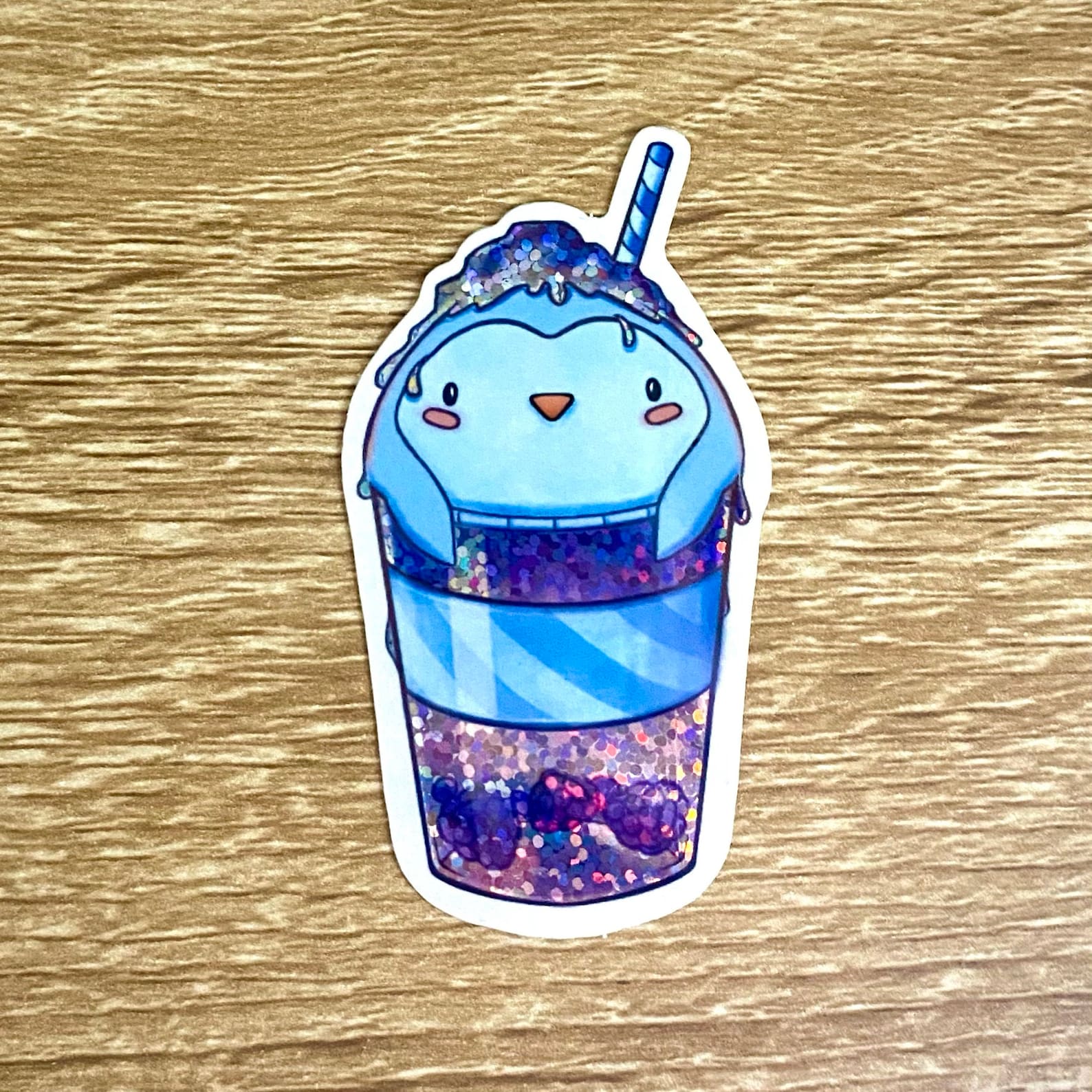 Blue Raspberry Slushy Sticker Blue Raspberry Freeze- Penguin Slushie | Vinyl Holographic Glitter ...