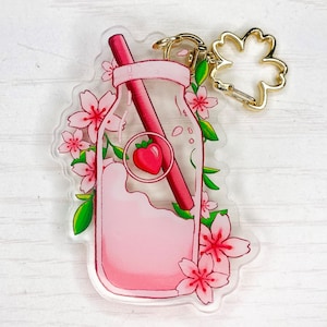 Sakura Strawberry Milk Keychain | anime acrylic keychain 3 inch