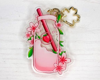 Sakura Strawberry Milk Keychain | anime acrylic keychain 3 inch