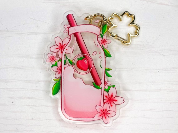 Sakura Strawberry Milk Keychain | anime acrylic keychain 3 inch