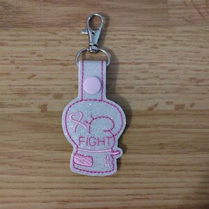 Embroidered Fight Breast Cancer Boxing Glove Key Fob Key Chain