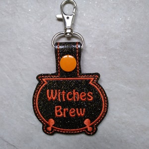 Embroidered Halloween Witches Brew Cauldron Key Chain Keychain Fob
