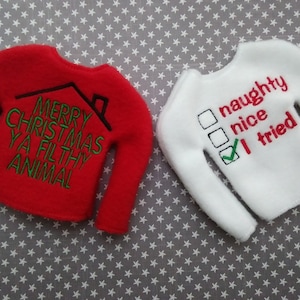 Embroidered Elf Shirt, Christmas Doll Clothes, 12" Elf Sweater