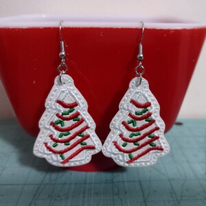 Embroidered Christmas Tree Cake Earrings