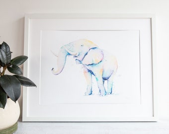 Rainbow Elephant Limited Edition Print, Elephant Nursery Baby Art, Safari Baby Gift, Safari Animal Decor, Wall Art Gift, Watercolor fine art