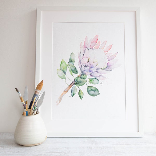 Watercolour Protea Print, Australian Native Flowers, Watercolor Flowers Nursery Prints