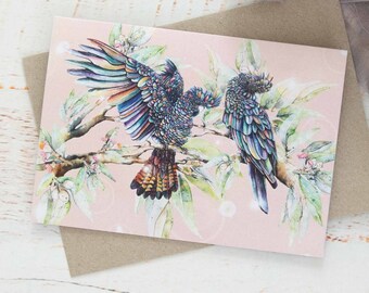 Black Cockatoo Greeting Card, Pink Cockatoo Eco Friendly Card, Blank Inside