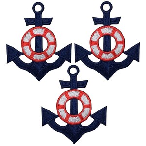 3-Pack Anchor Applique Patch - Embroidered Nautical Life Preserver Badge 1.75" (Iron On)