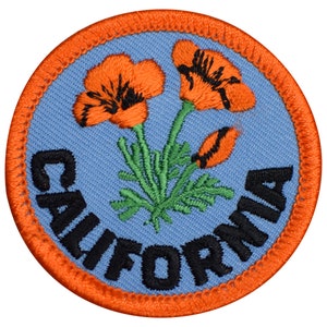 California Poppy Patch - Embroidered CA State Flower Badge 2" (Iron On)