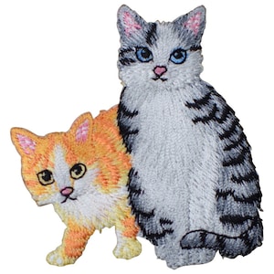 Two Cats Applique Patch - Cat Kitten Feline Kitty Animal Badge 2.5&quot; (Iron on)