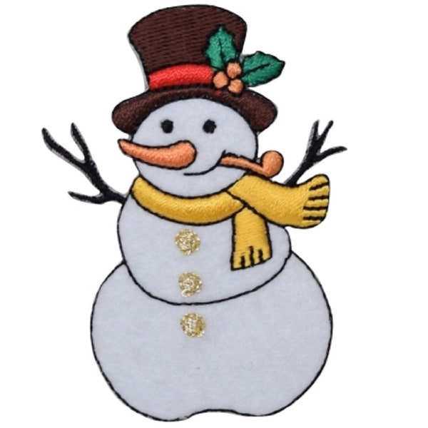 Snowman Applique Patch - Christmas, Holly, Scarf, Snow Badge 2-7/8" (Iron on)