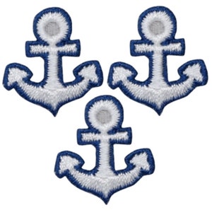 3-Pack Anchor Applique Patch - Mini Embroidered Nautical Sailing Badge 7/8" (Iron On)