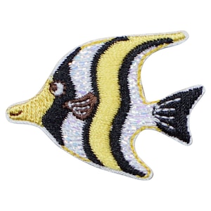 Moorish Idol Fish Applique Patch - Embroidered Yellow Black Sea Creature Badge 1-3/4" (Iron On)