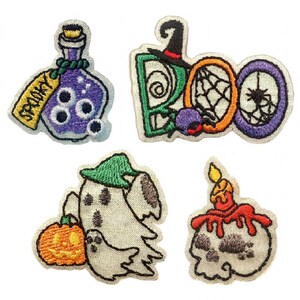 Halloween Applique Patch Set - Boo Ghost Potion Skull Candle (4-Pack, Iron on)
