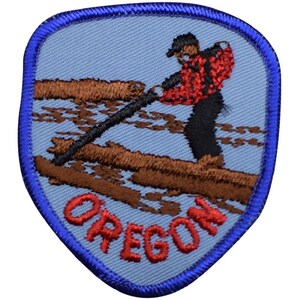 Vintage Oregon Patch - Embroidered Log Driving Lumberjack Logger Badge 3" (Sew On)