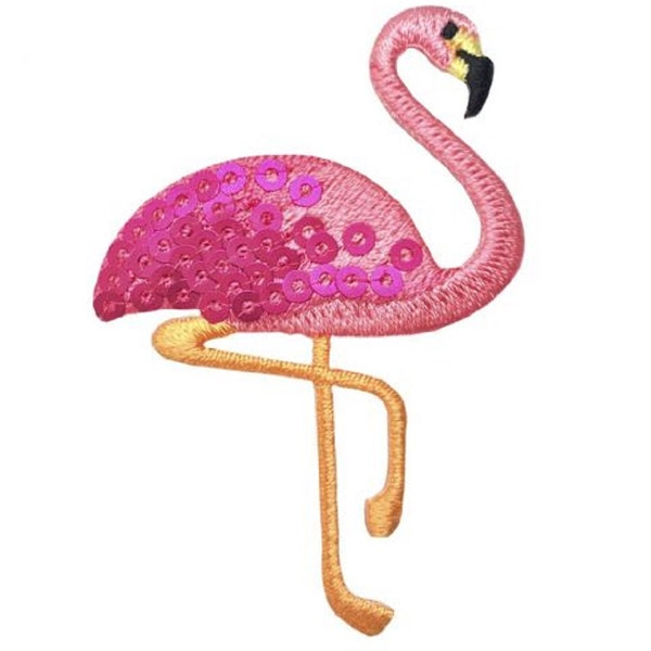 Flamingo Applique Patch - Pink Sequin Waterfowl Bird 2-3/8" (Iron on)
