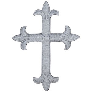 Cross Applique Patch - Charcoal Gray, Christian, Jesus Badge 4" (Iron on)