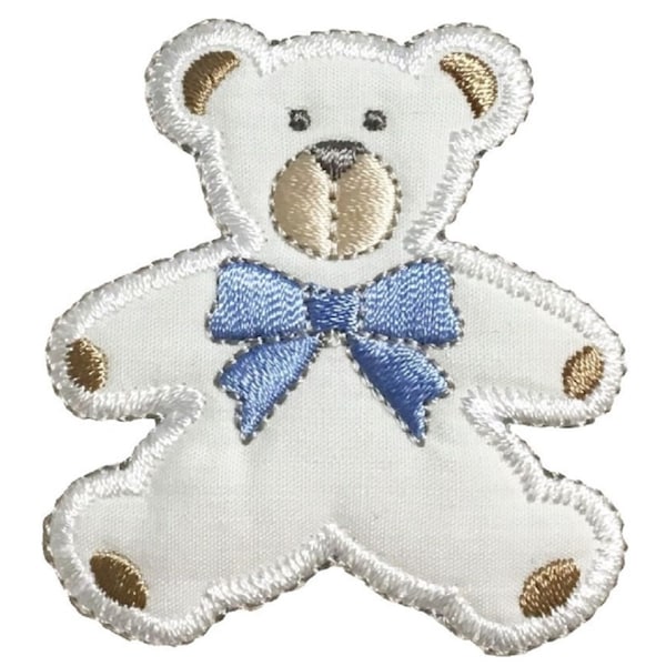 Teddy Bear Applique Patch - Blue Bow Stuffed Animal Badge 2-3/8" (Iron on)