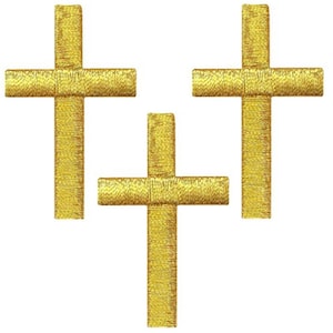 3-Pack Gold Cross Applique Patch - Embroidered Jesus & Christian Badge 2" (Iron On)