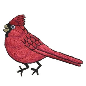 Cardinal Applique Patch - Embroidered Male Bird Badge 3.25" (Iron On)
