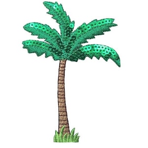 Palm Tree Applique Patch - Sequin Leaves, Grass 3.75&quot; (Iron on)
