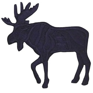 Moose Applique Patch - Facing Left Black Embroidered Animal Badge 2.25" (Iron on)