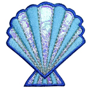 Shimmery Seashell Applique Patch - Sea Shell Embroidered Beach Badge 1-7/8" (Iron On)
