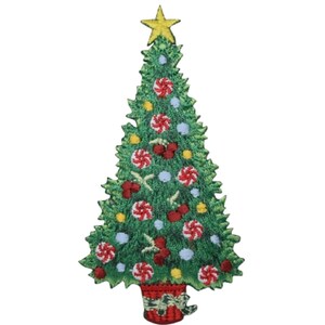 Christmas Tree Applique Patch - Embroidered Holiday Decorative Badge 3-7/8" (Iron On)