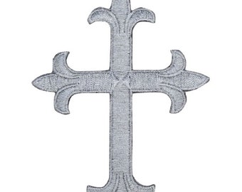 Cross Applique Patch - Charcoal Gray, Christian, Jesus Badge 4" (Iron on)