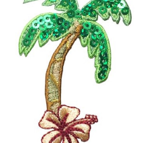 ID 1770B Leaning Palm Tree Patch Tropical Beach Embroidered Iron On Applique