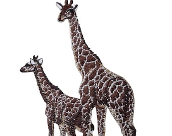 Giraffe Applique Patch - Calf and Mother Animal Badge 3.75" (Iron on)