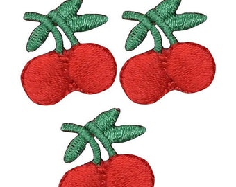 Mini Cherry Applique Patch - Berry, Sweet Cherrys 3/4" (3-Pack, Iron on)