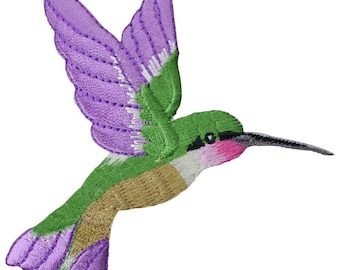 Large Hummingbird Applique Patch - Purple Pink Green Bird Badge 3.5" (Iron on)