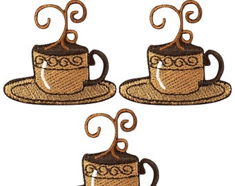 Café Applique Patch - Tasse de Java, Espresso, Moka 1-7/8" (3-Pack, Iron on)