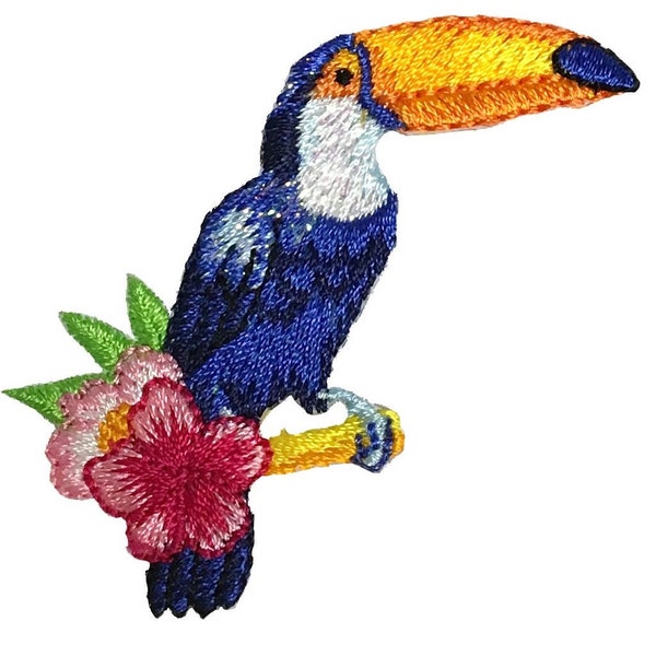 Toucan Applique Patch - Tropical Flowers, Bird Badge 2.25" (Iron on)