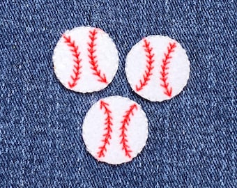 野球アップリケパッチ 3枚パック - ミニ刺繍スポーツボールバッジ 3/4インチ (アイロン接着)
