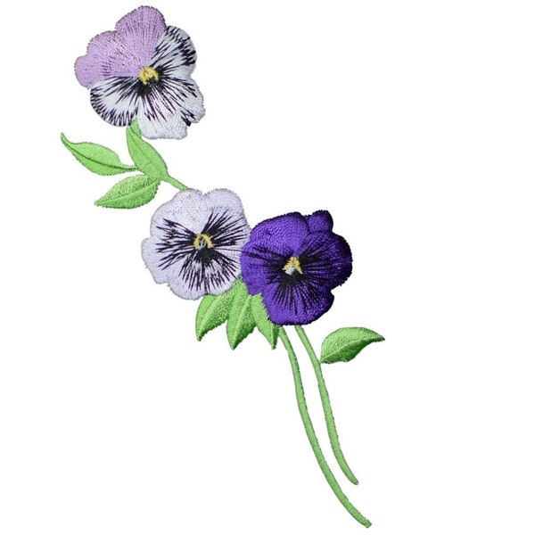 Pansy Applique Patch - Flower, Bloom, Pansies Badge 5-5/8" (Iron on)