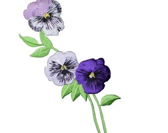 Yellow//Violet Pansy Pansies Flowers Small Iron On Embroidered Applique Patch