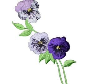 Pansy Applique Patch - Flower, Bloom, Pansies Badge 5-5/8" (Iron on)