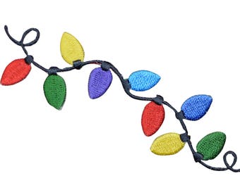 Colorful Christmas Lights Applique Patch - String of Holiday Lights 4-1/8" (Iron on)