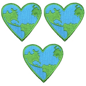 Heart Earth Applique Patch - Mother Earth, Save the Planet 2" (3-Pack, Iron on)