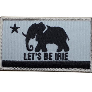 LET&#39;S BE IRIE Patch - California Flag Style, Reggae, Jamaica 3.5&quot; (Iron on)