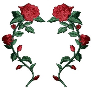 2-Pack Red Rose Applique Patch Set - Medium Love Flowers Embroidered Badge 3.5&quot; (Iron on)