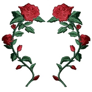 Medium Red Rose Applique Patch Set - Love, Flower Badge 3.5" (2-Pack, Iron on)